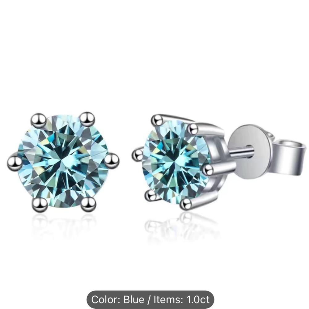 NWT 🩵 .925 STERLING SILVER 1.0 CARAT ICE BLUE MOISSANITE 6-PRONG STUD EARRINGS - Picture 2 of 8